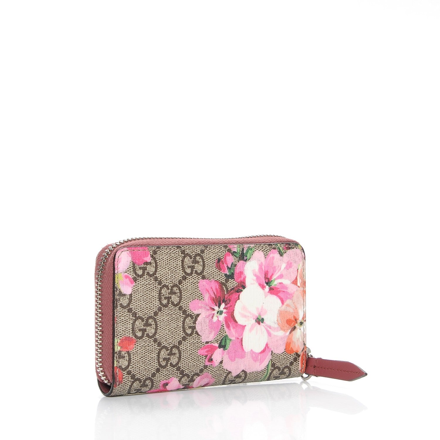 Gucci GG Supreme Monogram Blooms Zip Around Card Case Wallet Beige Multicolor Dry Rose 3 of 7