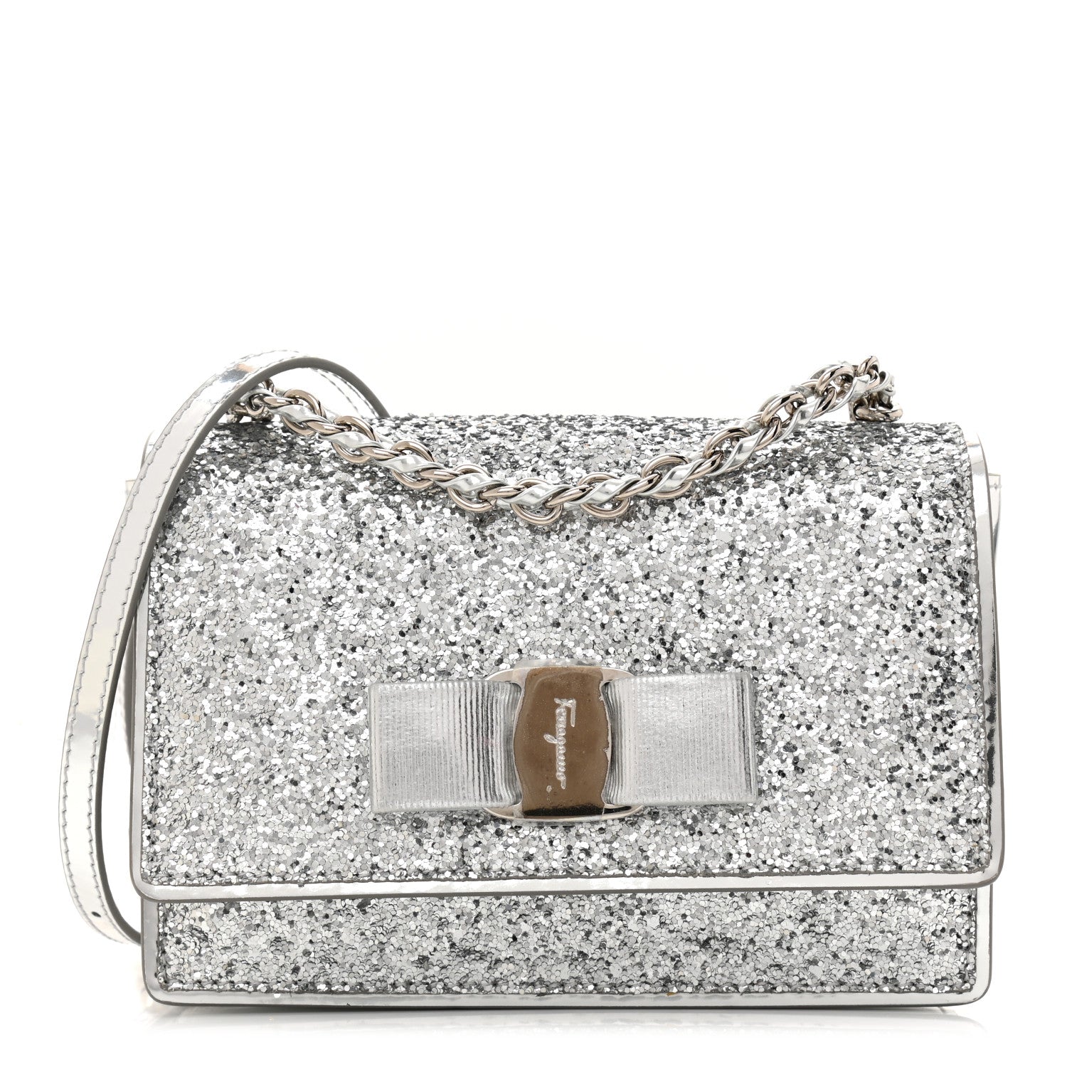 Salvatore Ferragamo Glitter Vara Bow Flap Crossbody Silver 1 of 7