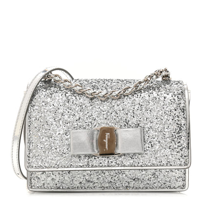 Salvatore Ferragamo Glitter Vara Bow Flap Crossbody Silver 1 of 7