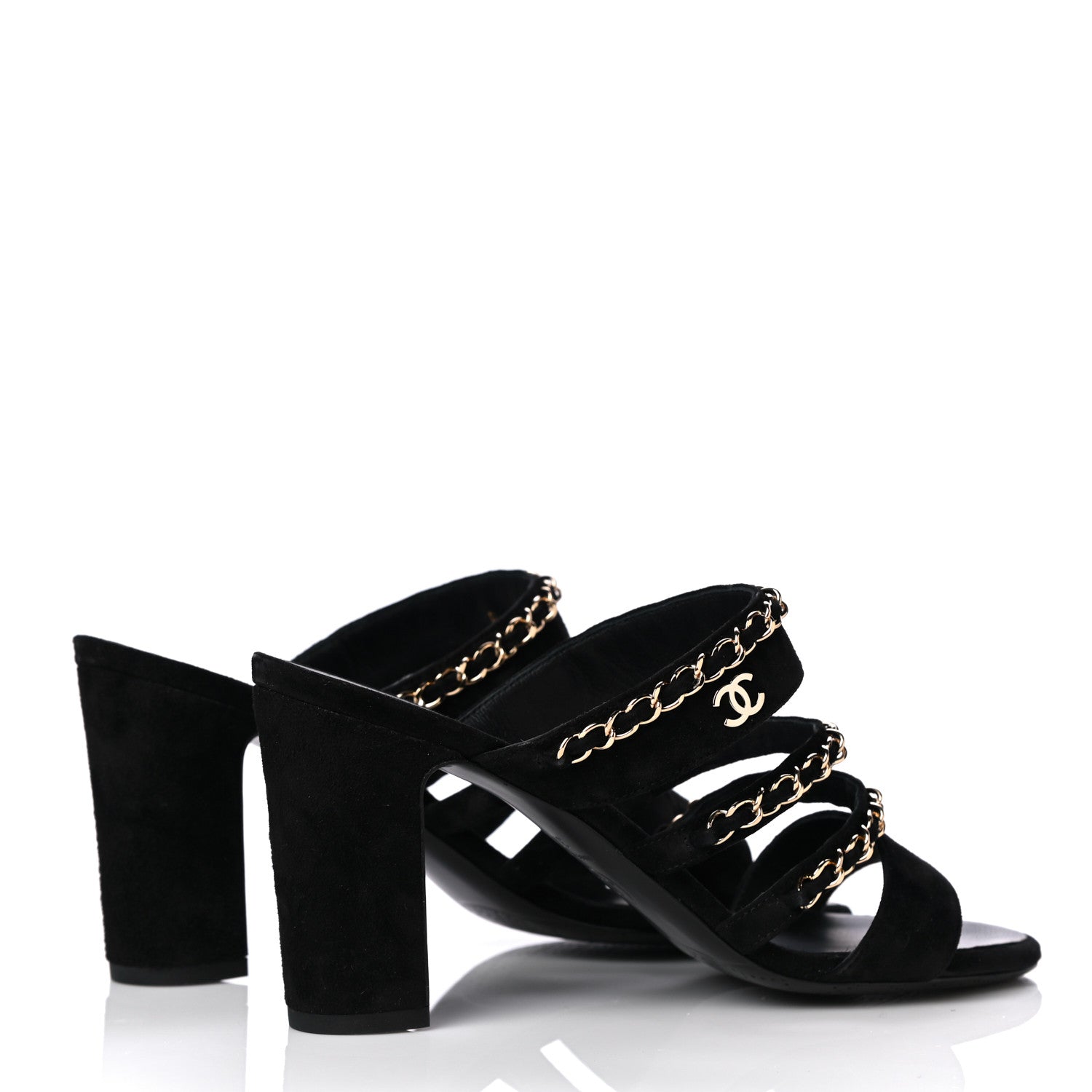 Chanel Velvet Chain CC Mule Sandals 37.5 Black 4 of 7