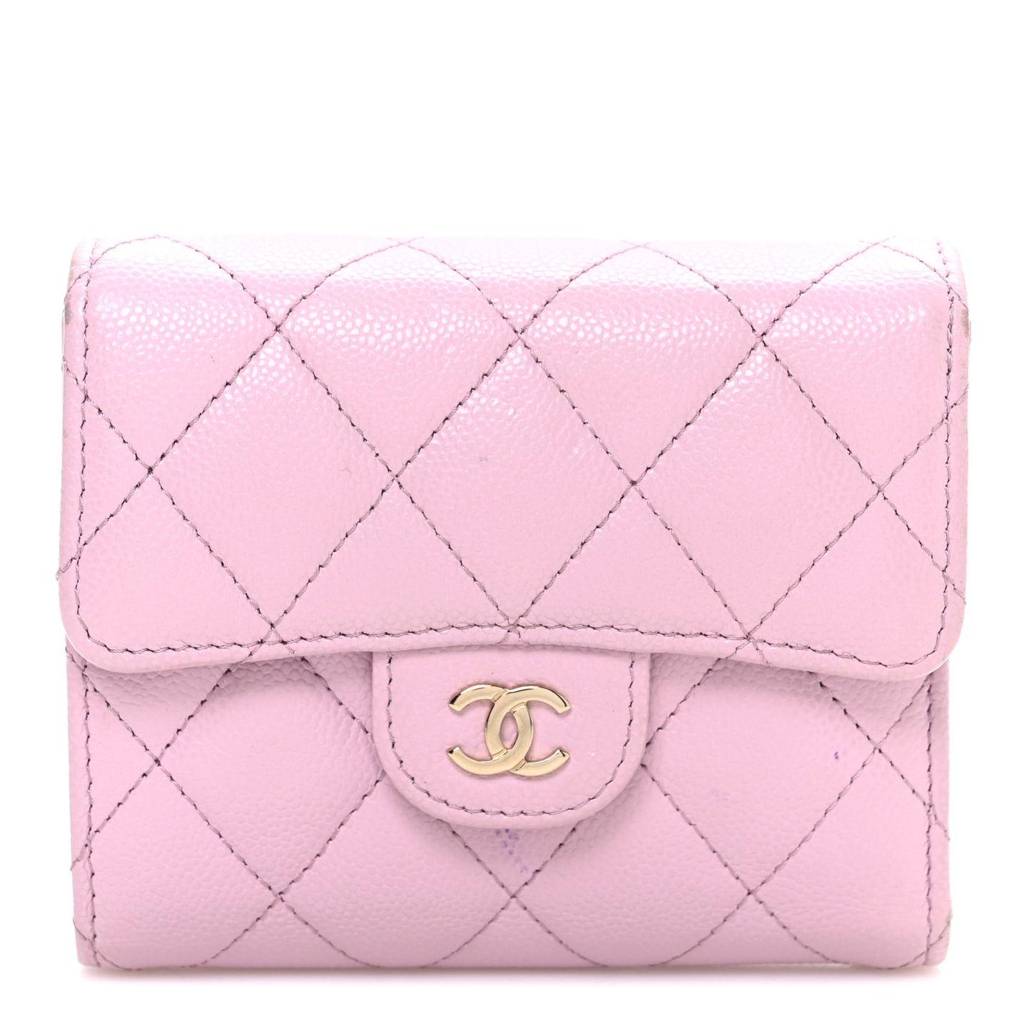 Caviar Quilted Compact Flap Wallet Light Pink