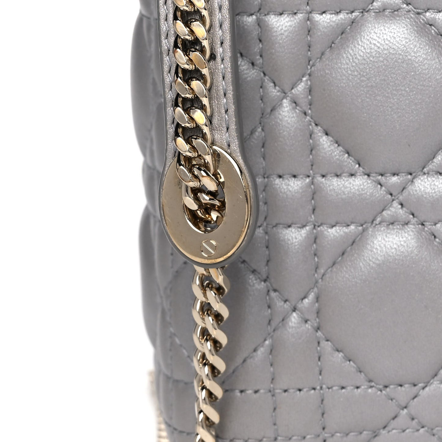 Metallic Lambskin Cannage Mini Lady Dior Grey