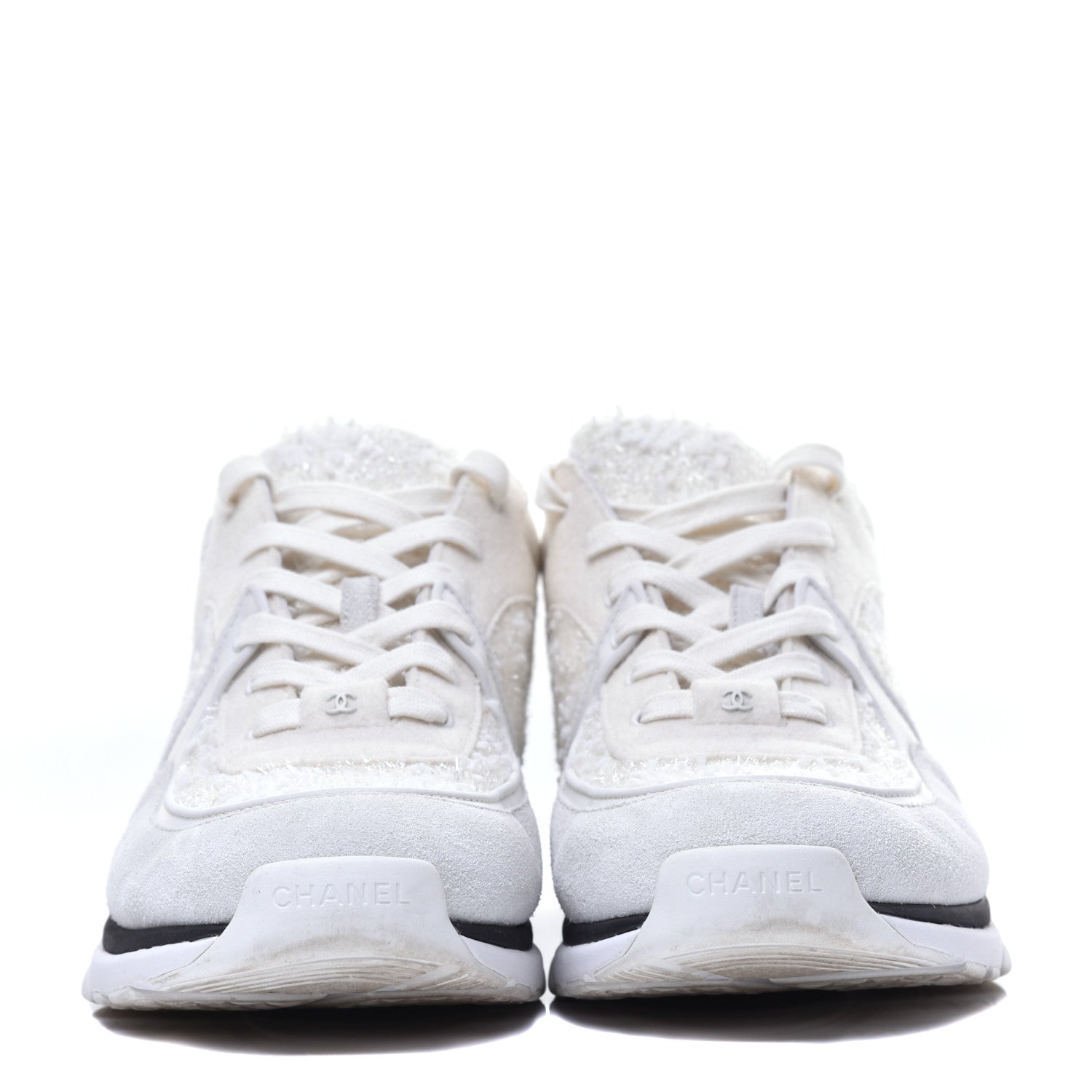 Chanel Tweed Suede Mens CC Sneakers 45 White 2 of 9