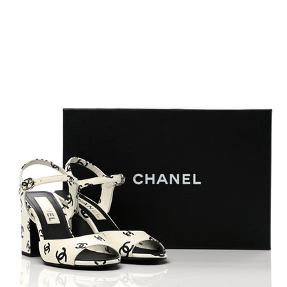 Chanel Printed Lambskin CC Sandals 36 White Black 10 of 10