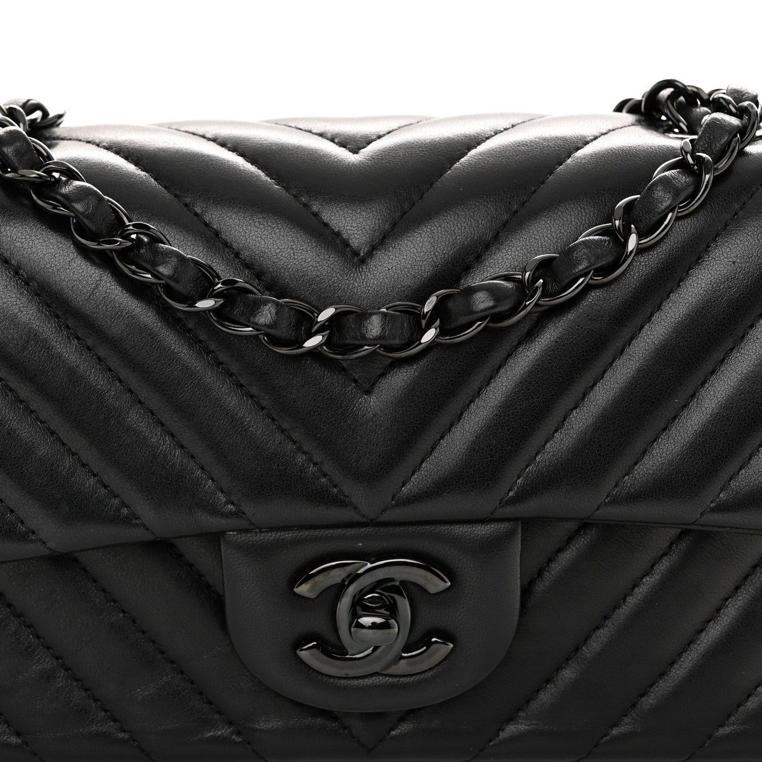 Chanel Lambskin Chevron Quilted Mini Rectangular Flap So Black 8 of 11
