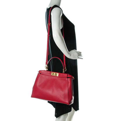 Fendi Vitello Morgan Fabric Jacquard Pequin Medium Peekaboo Iconic Satchel Mattone Tobacco Black 2 of 7