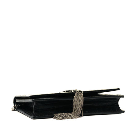 Saint Laurent Calfskin Crocodile Embossed Kate Monogram Tassel Chain Wallet Black 4 of 8