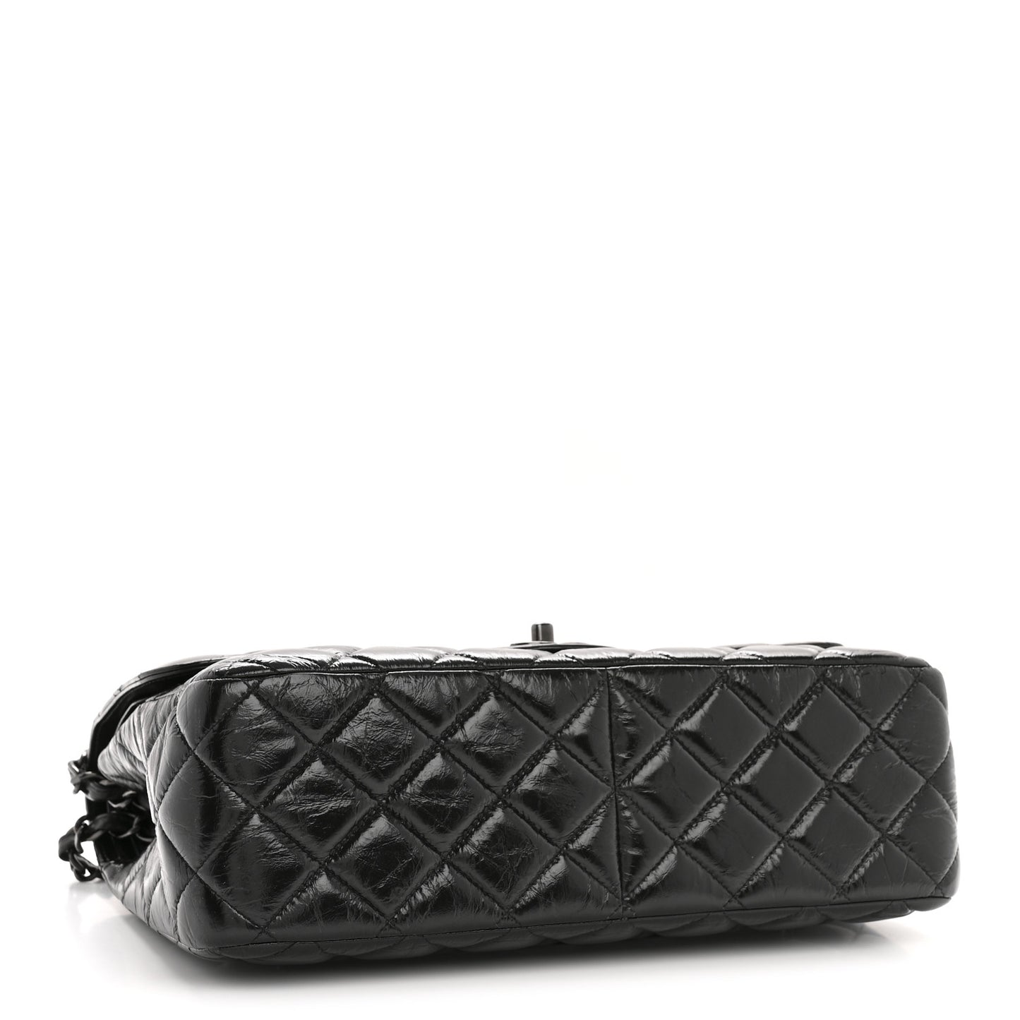 Shiny Crumpled Calfskin Quilted Jumbo Double Flap So Black