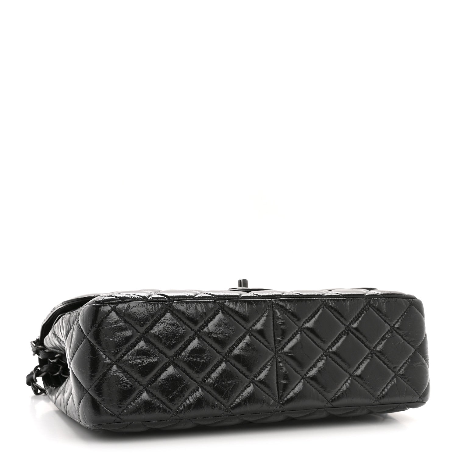 Chanel Shiny Crumpled Calfskin Quilted Jumbo Double Flap So Black 4 of 14