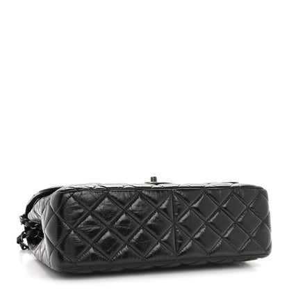 Chanel Shiny Crumpled Calfskin Quilted Jumbo Double Flap So Black 4 of 14