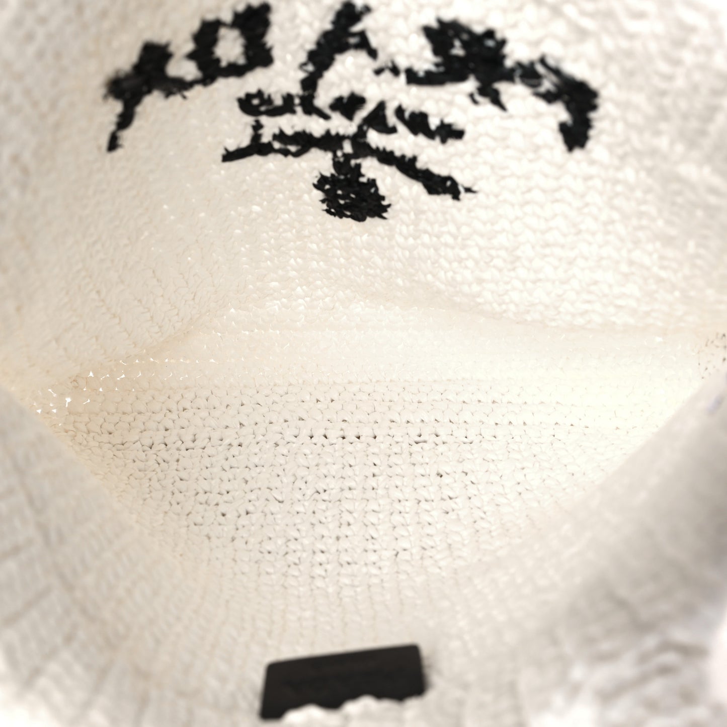 Yarn Raffia Effect Crochet Embroidered Small Logo Tote White