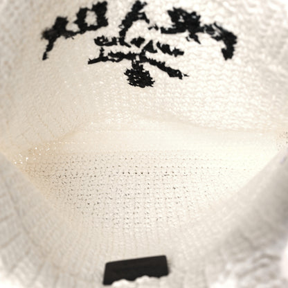 Prada Yarn Raffia Effect Crochet Embroidered Small Logo Tote White 5 of 9