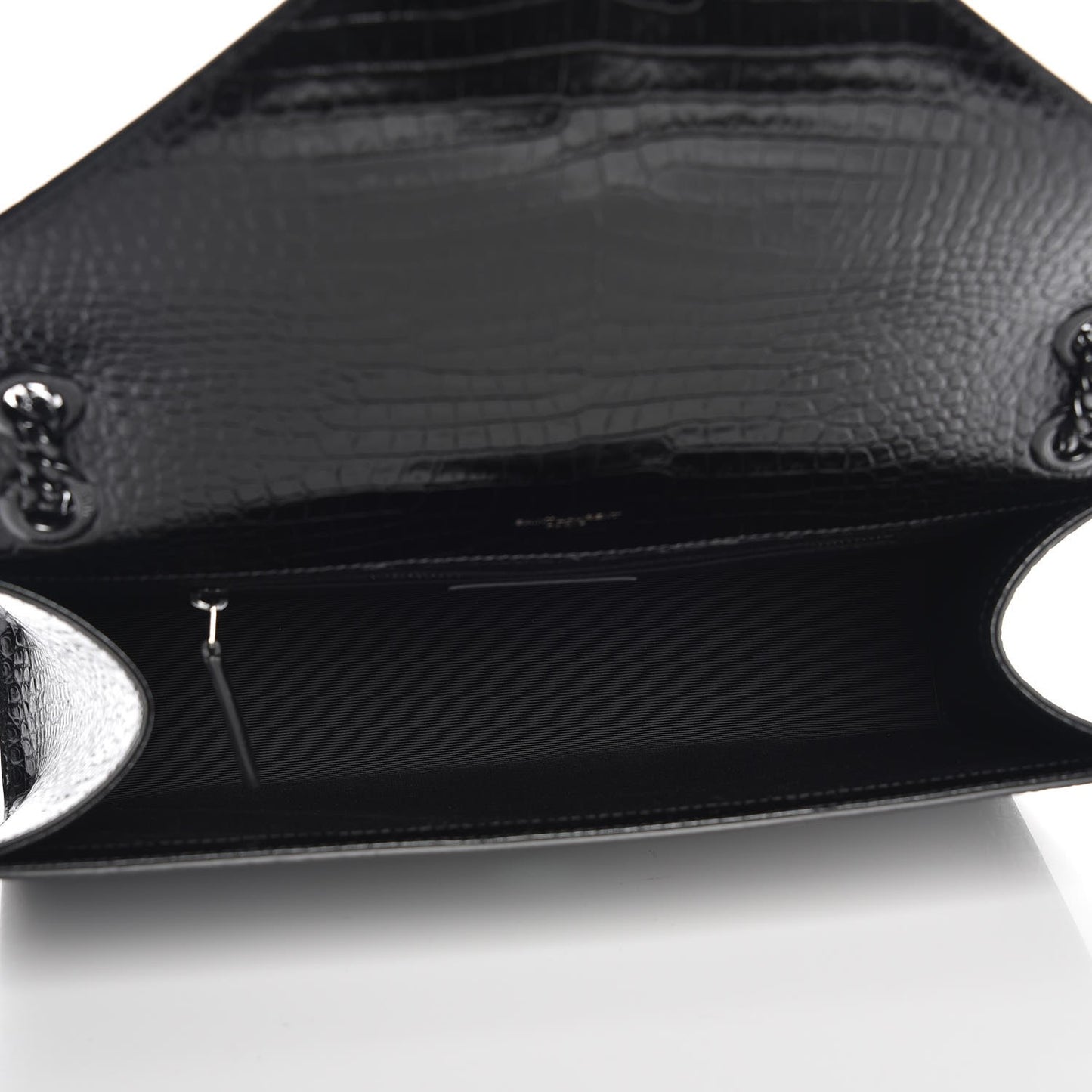 Calfskin Crocodile Embossed Monogram Large Satchel Black