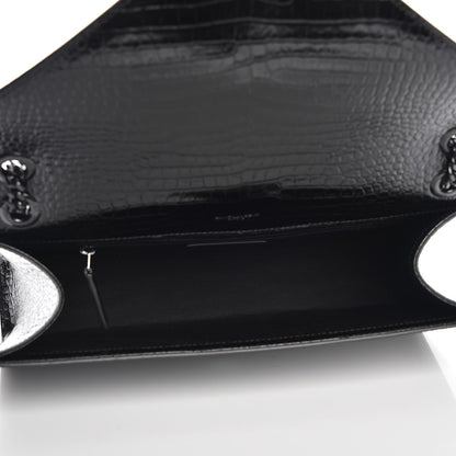 Saint Laurent Calfskin Crocodile Embossed Monogram Large Satchel Black 5 of 7