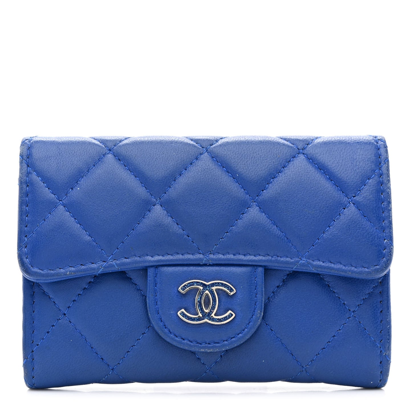 Lambskin Quilted Flap Card Holder Royal Blue