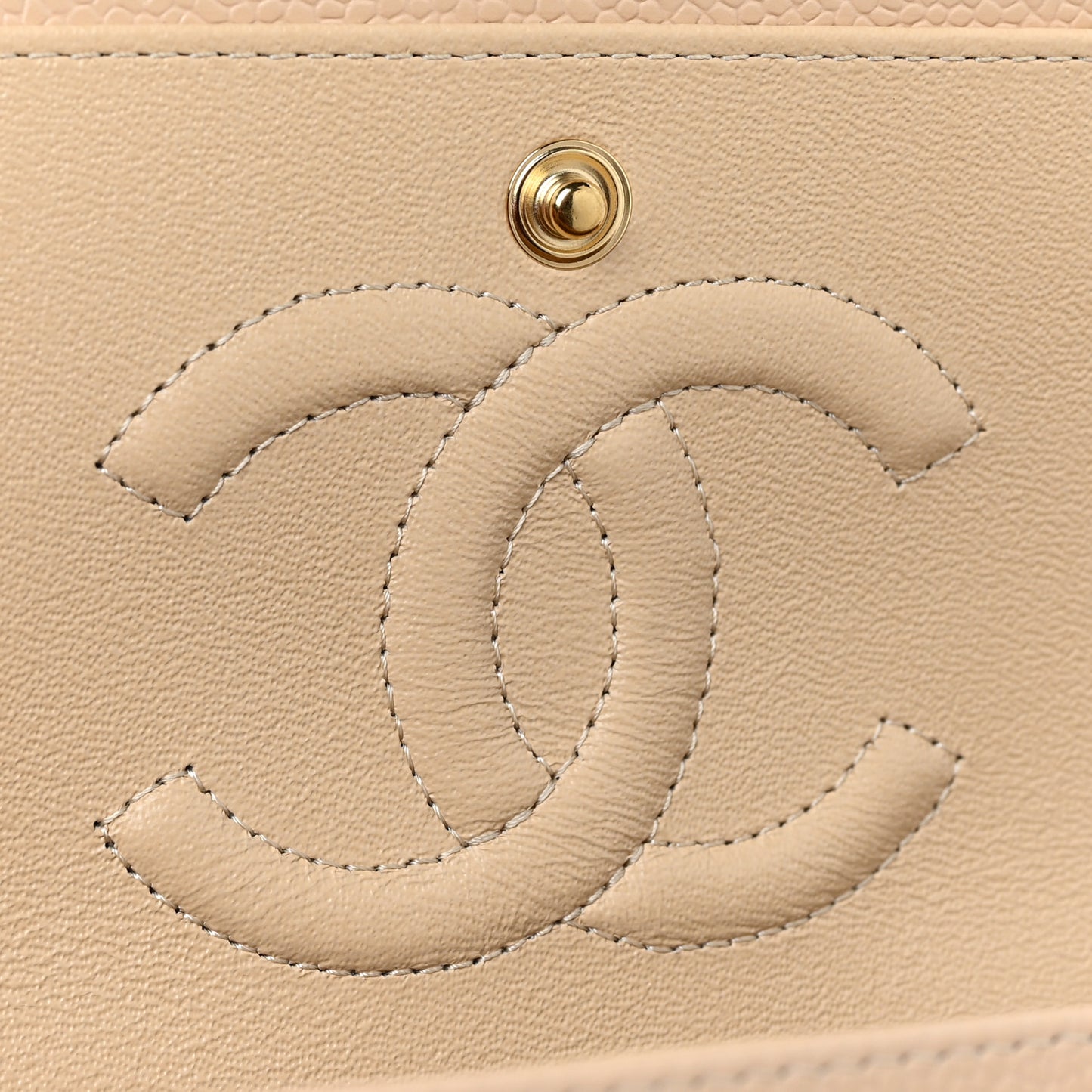 Caviar Quilted Medium Double Flap Beige Clair