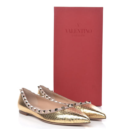 Valentino Garavani Metallic Elaphe Rockstud Ballerina Flats 37 Gold Poudre 10 of 10