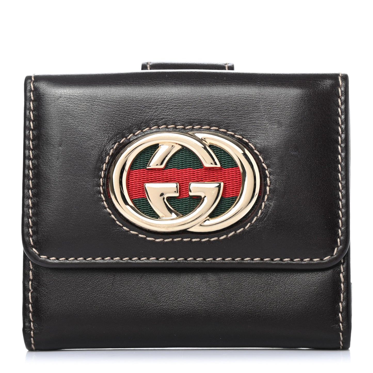 Calfskin Web Interlocking G French Wallet Dark Brown