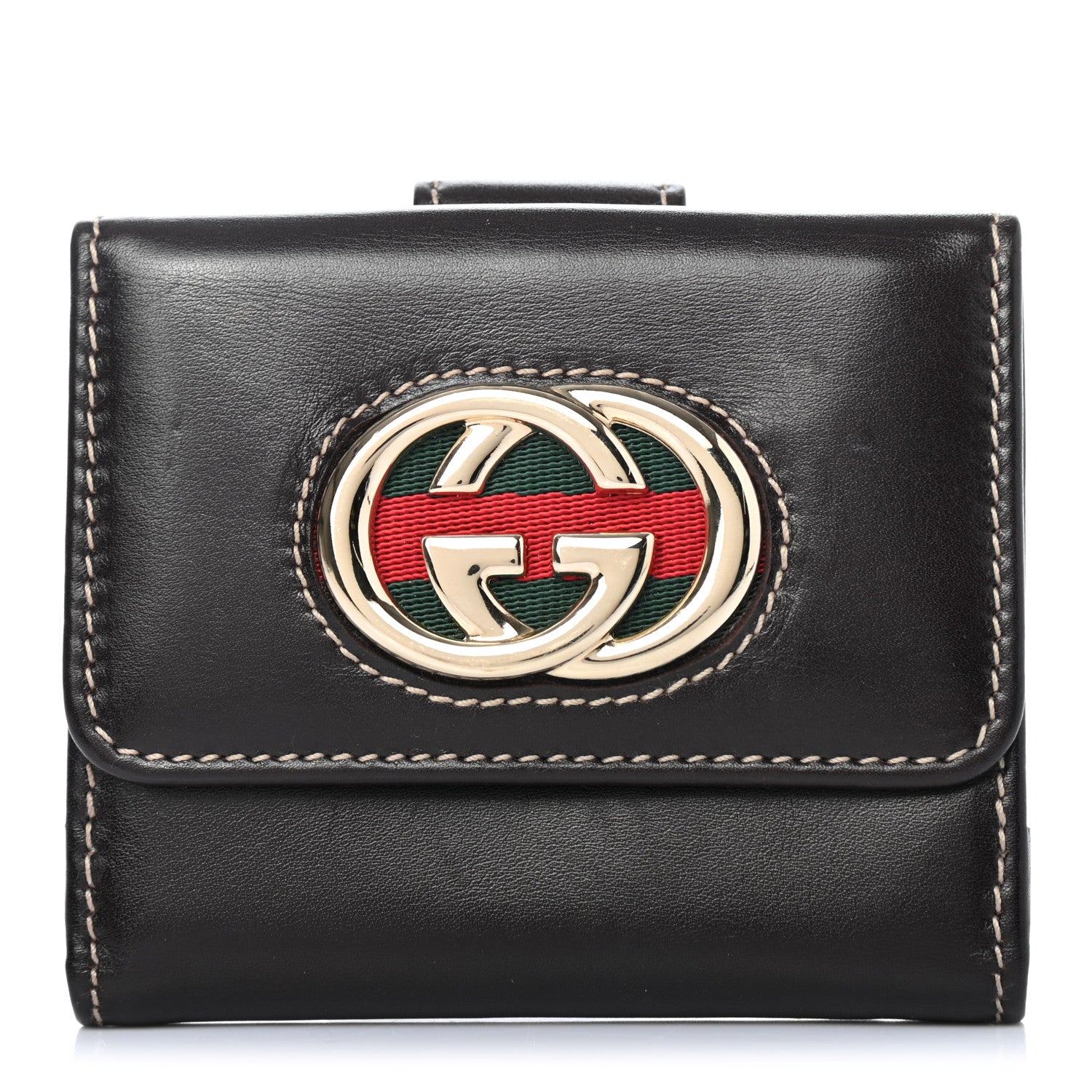 Gucci Calfskin Web Interlocking G French Wallet Dark Brown 1 of 5