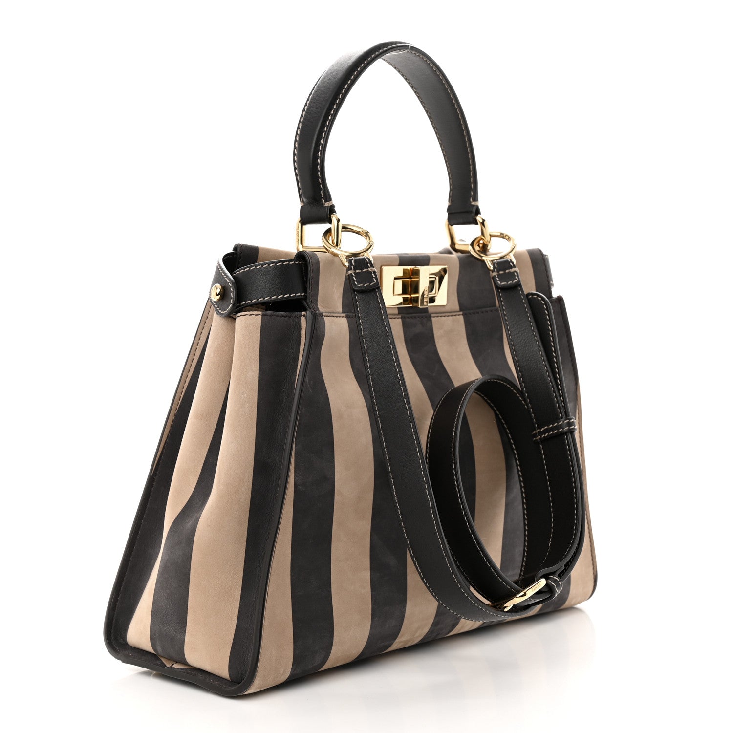 Fendi Vitello Nabuk Seta Pequin Medium Peekaboo Iconic Satchel Tobacco Moro Ebano 2 of 10