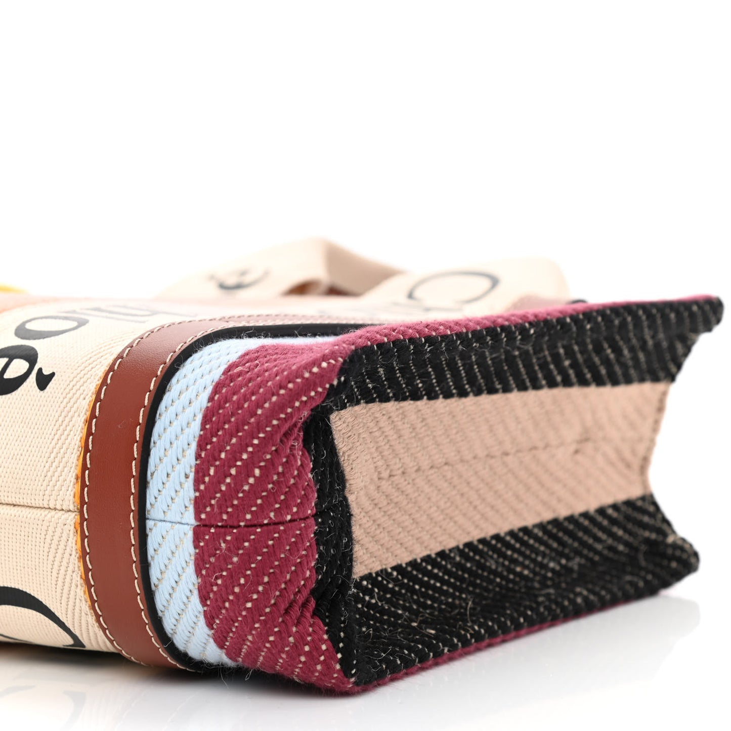 Cotton Calfskin Small Woody Striped Ribbon Tote Multicolor