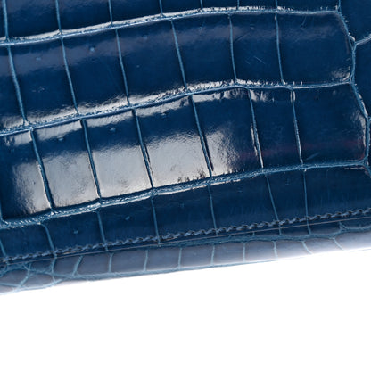 Hermes Shiny Niloticus Crocodile Kelly Cut Pochette Bleu De Malte 12 of 13