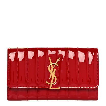 Saint Laurent Patent Calfskin Matelasse Monogram Large Vicky Continental Wallet Rouge Eros 1 of 10