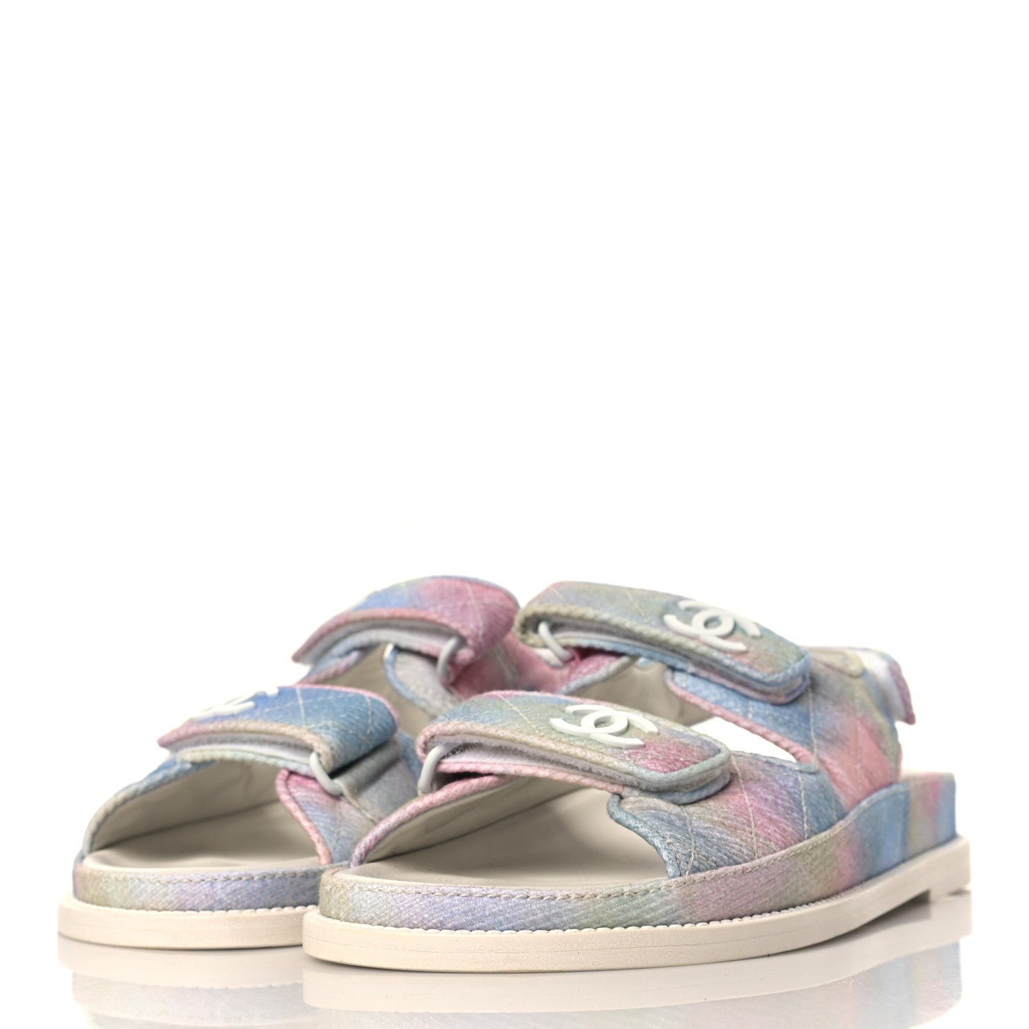 Chanel Printed Fabric Quilted Dad Sandals 39 Green Pink Blue 3 of 8