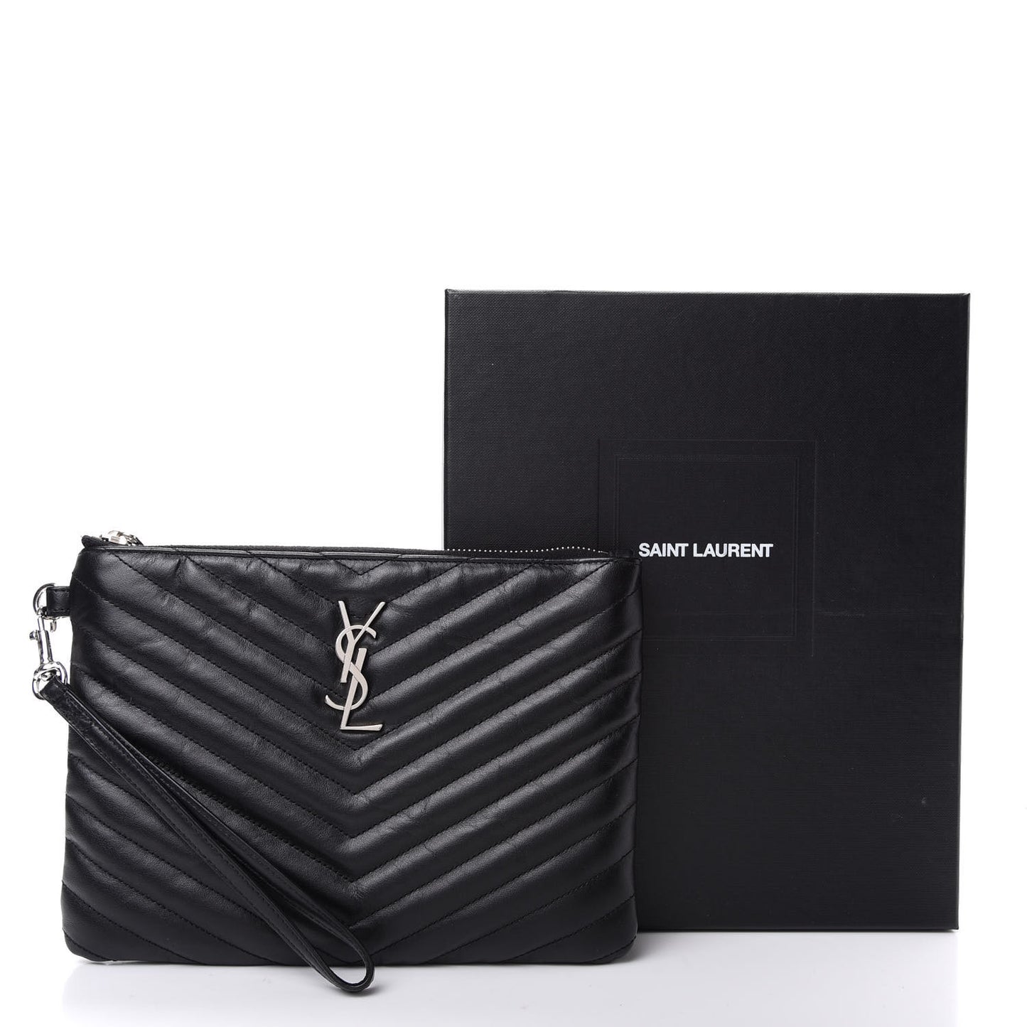 Calfskin Matelasse Chevron Monogram A5 Wristlet Black