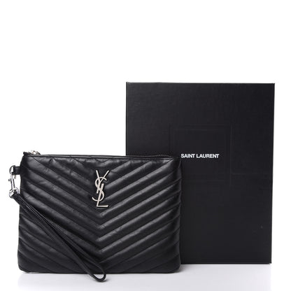 Saint Laurent Calfskin Matelasse Chevron Monogram A5 Wristlet Black 8 of 8