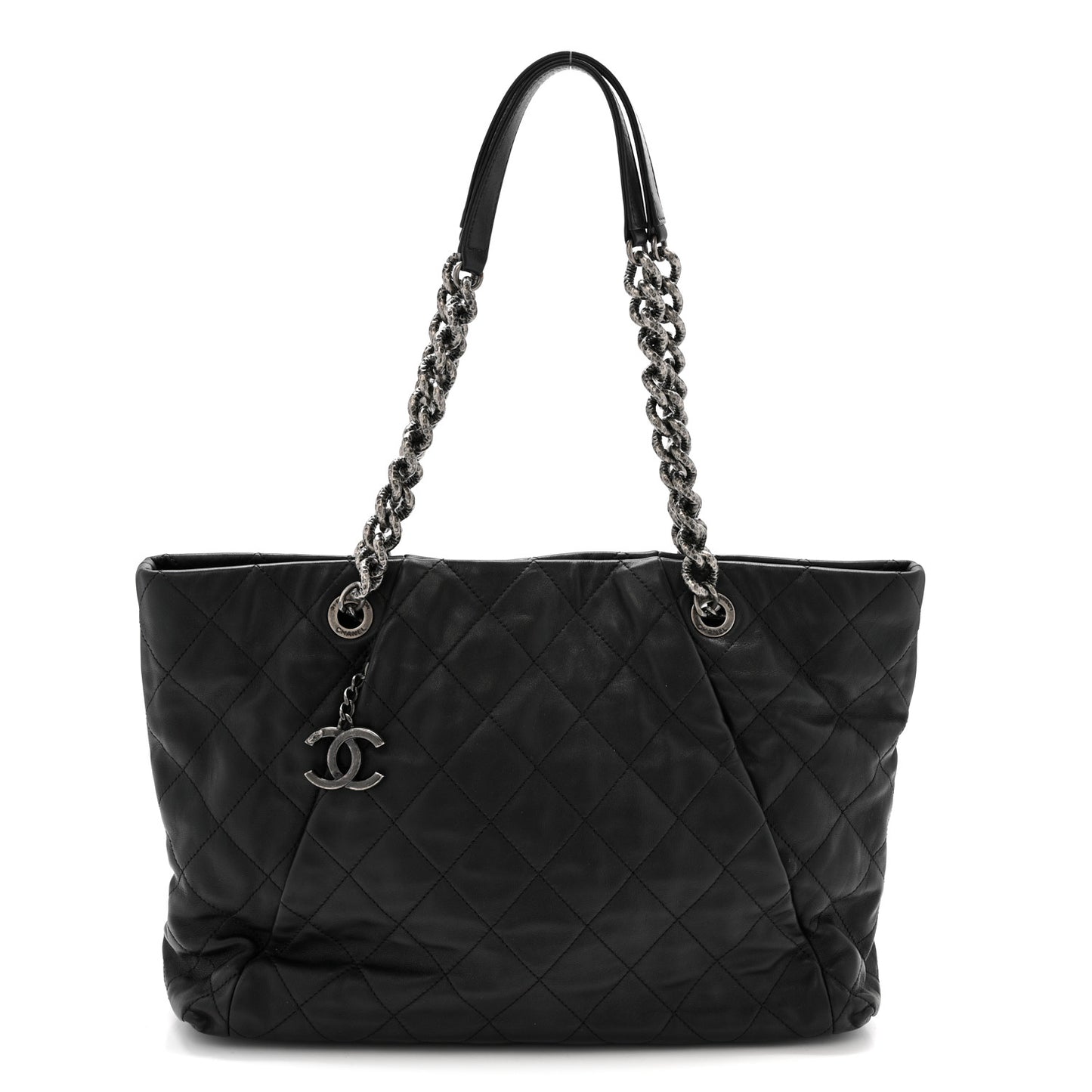 Calfskin Quilted Large Coco Pleats Tote Black