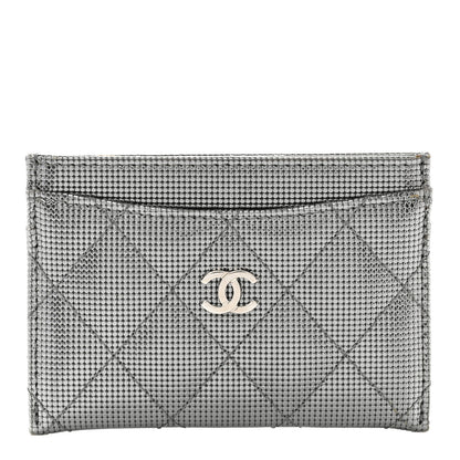 Chanel Metallic Calfskin Pixel Effect Card Holder Dark Silver 1 of 9