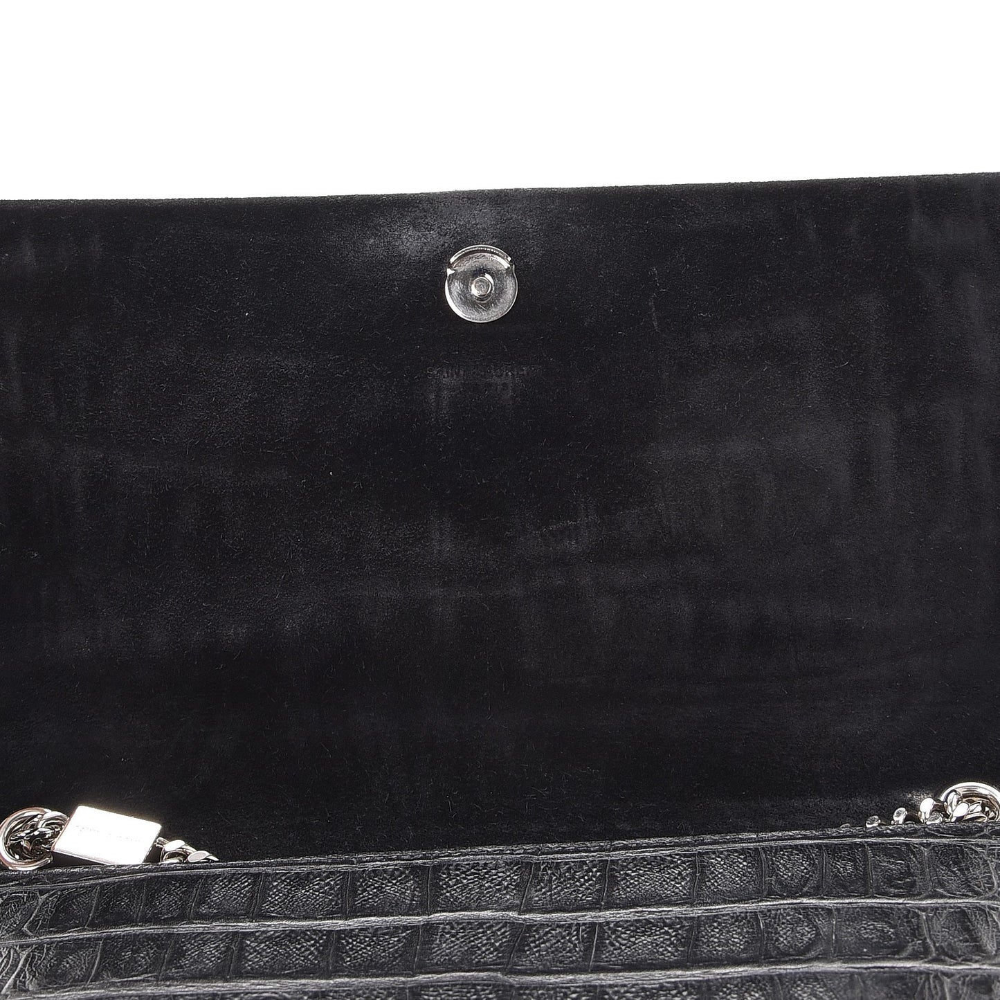Calfskin Crocodile Embossed Medium Classic Monogram Kate Tassel Satchel Black
