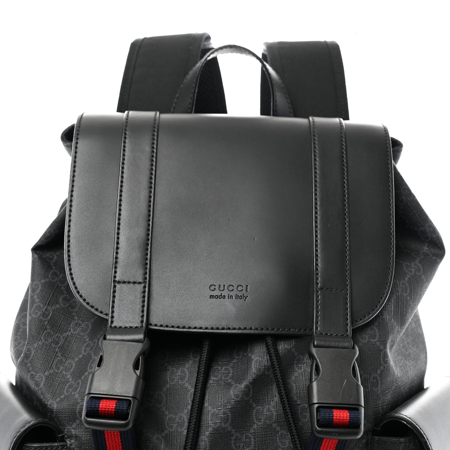 Soft GG Supreme Monogram Calfskin Web Double Buckle Backpack Black