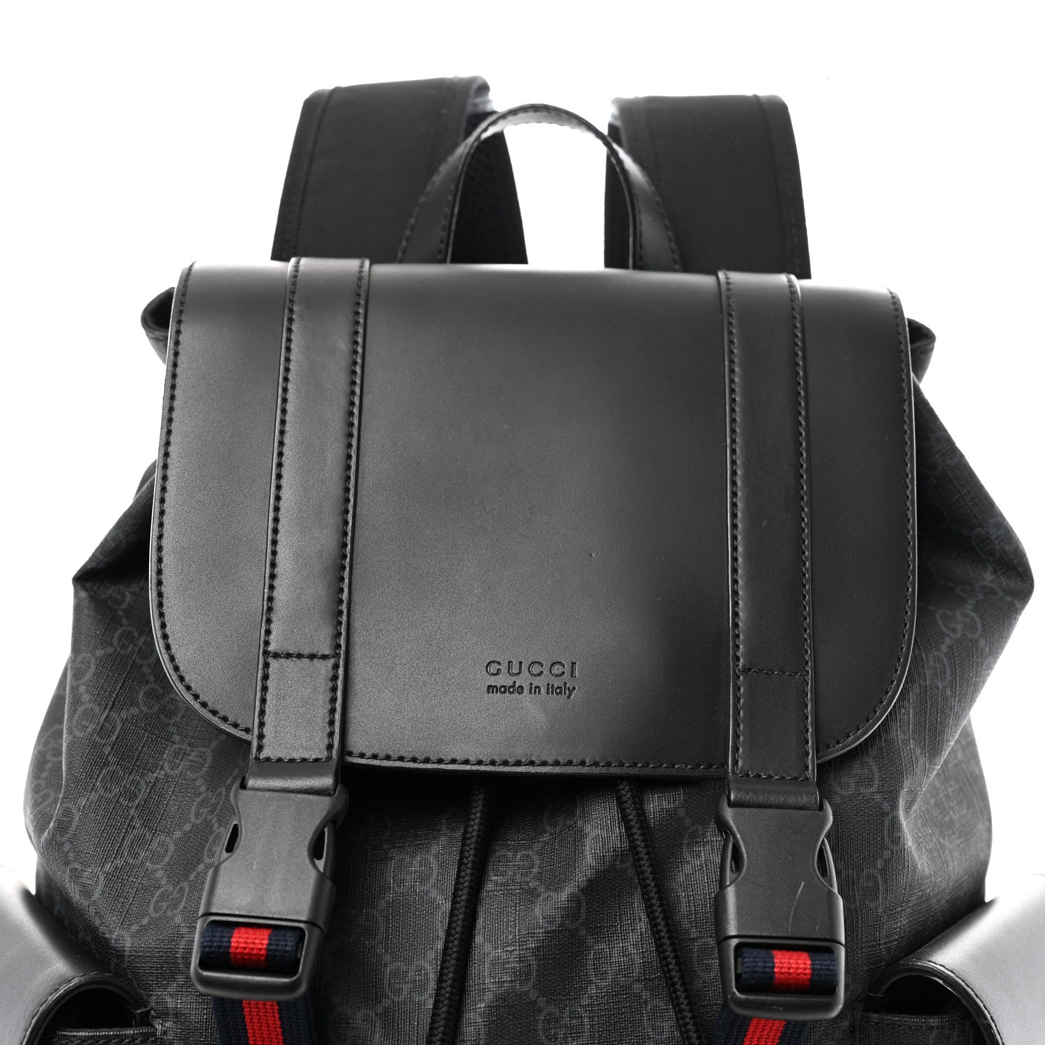 Gucci Soft GG Supreme Monogram Calfskin Web Double Buckle Backpack Black 7 of 14