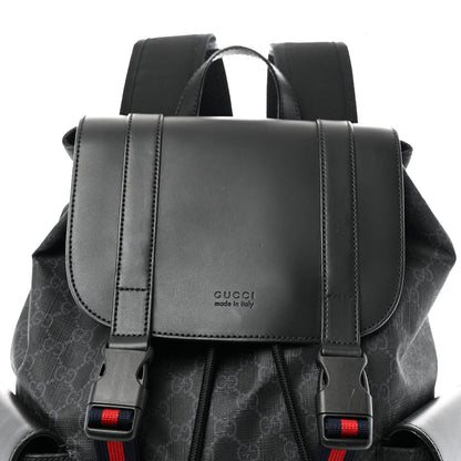 Gucci Soft GG Supreme Monogram Calfskin Web Double Buckle Backpack Black 7 of 14