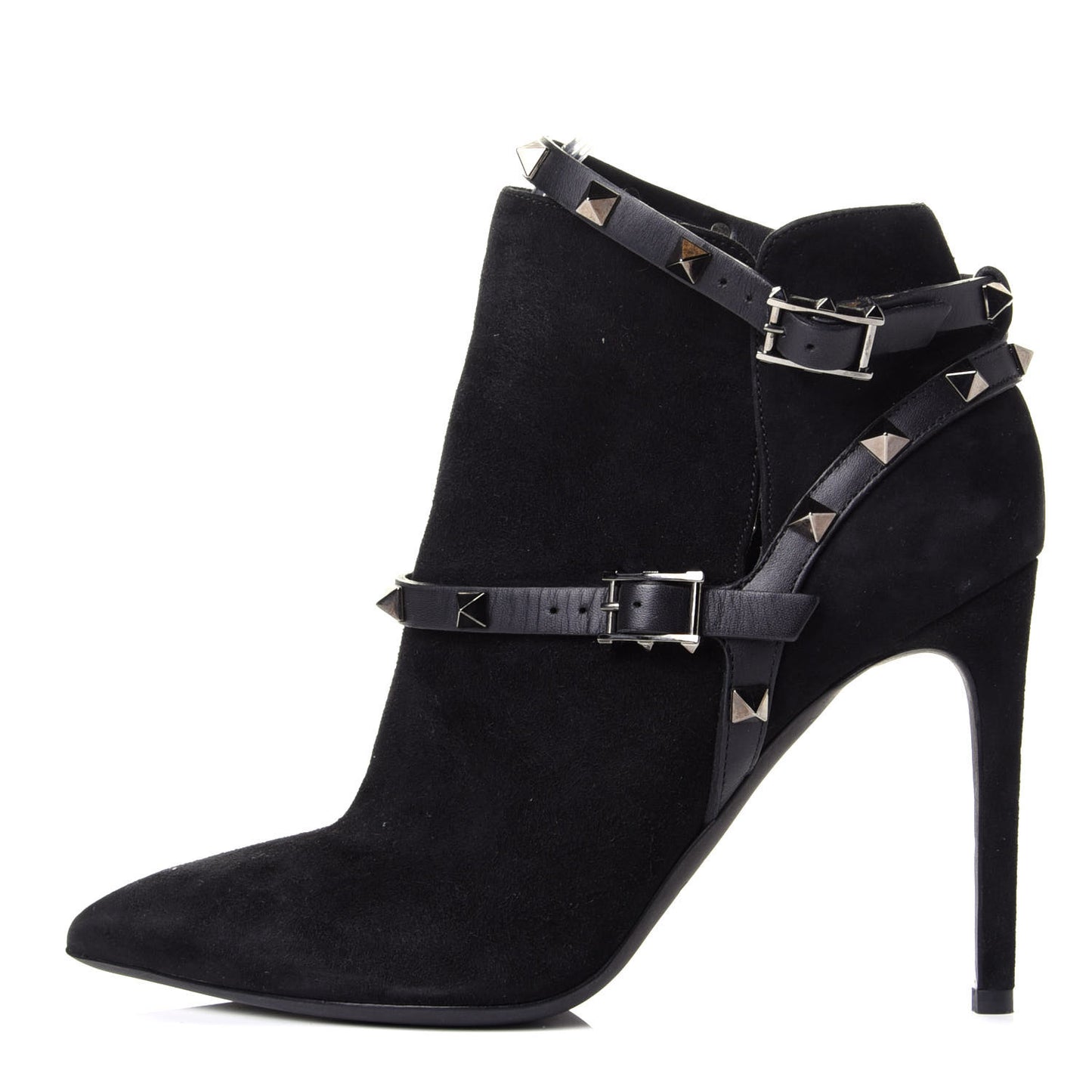 Suede Rockstud Double Buckle 100mm Ankle Boots 36.5 Black