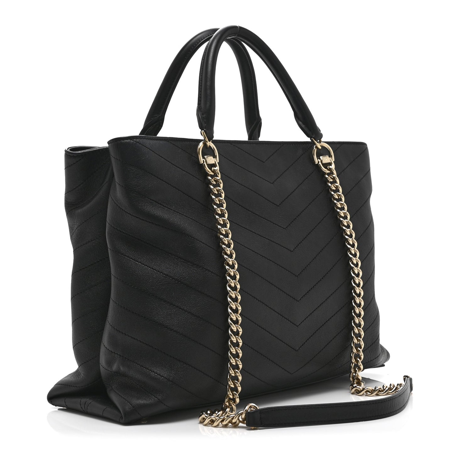 Calfskin Chevron Quilted Large Shopping Tote Black