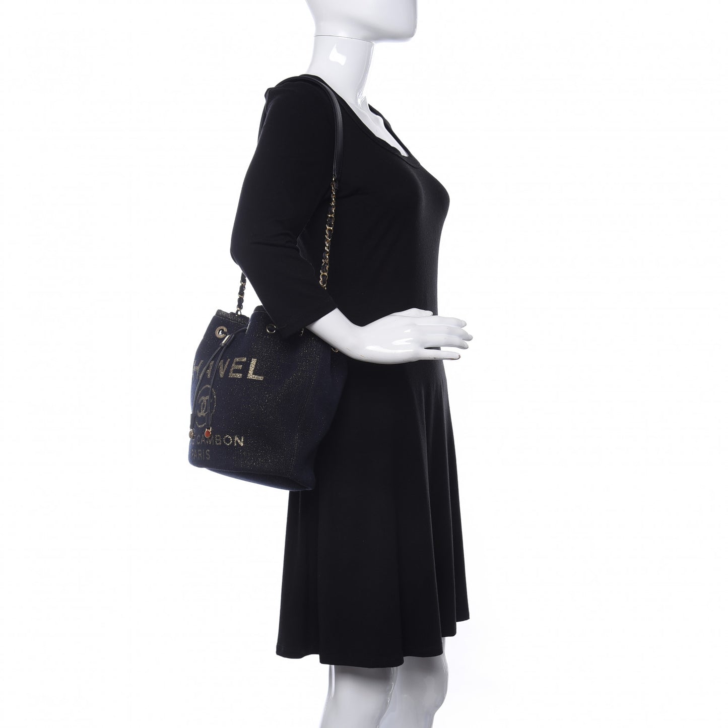 Lurex Canvas Deauville Drawstring Bag Navy Blue Gold