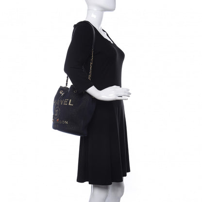 Chanel Lurex Canvas Deauville Drawstring Bag Navy Blue Gold 2 of 10