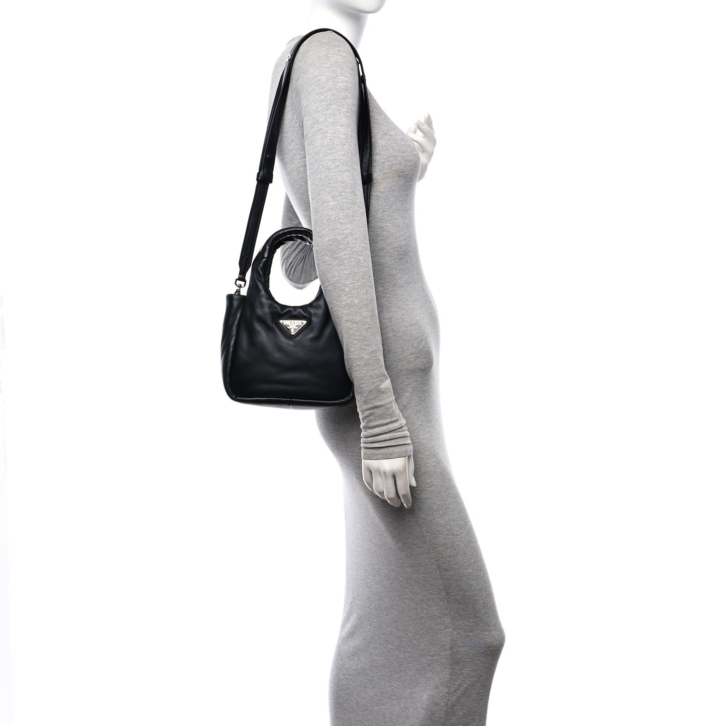 Nappa Soft Padded Small Double Handled Shoulder Bag Black