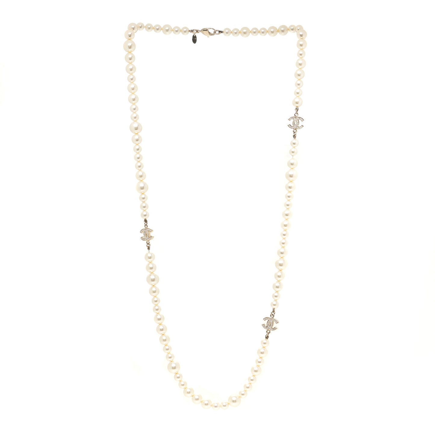 Graduated Pearl CC Long Necklace Gold