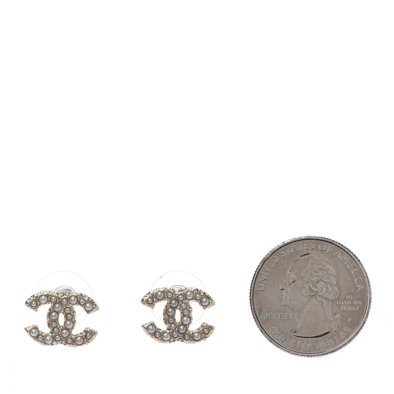 Chanel Metal Graduated Pearl Crystal CC Earrings Light Gold 2 of 5