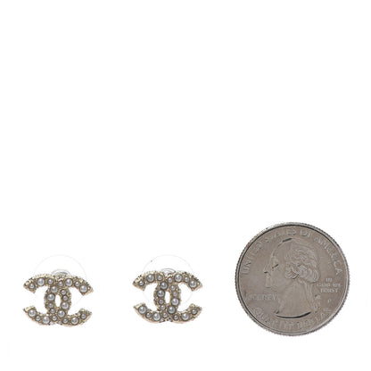 Chanel Metal Graduated Pearl Crystal CC Earrings Light Gold 2 of 5