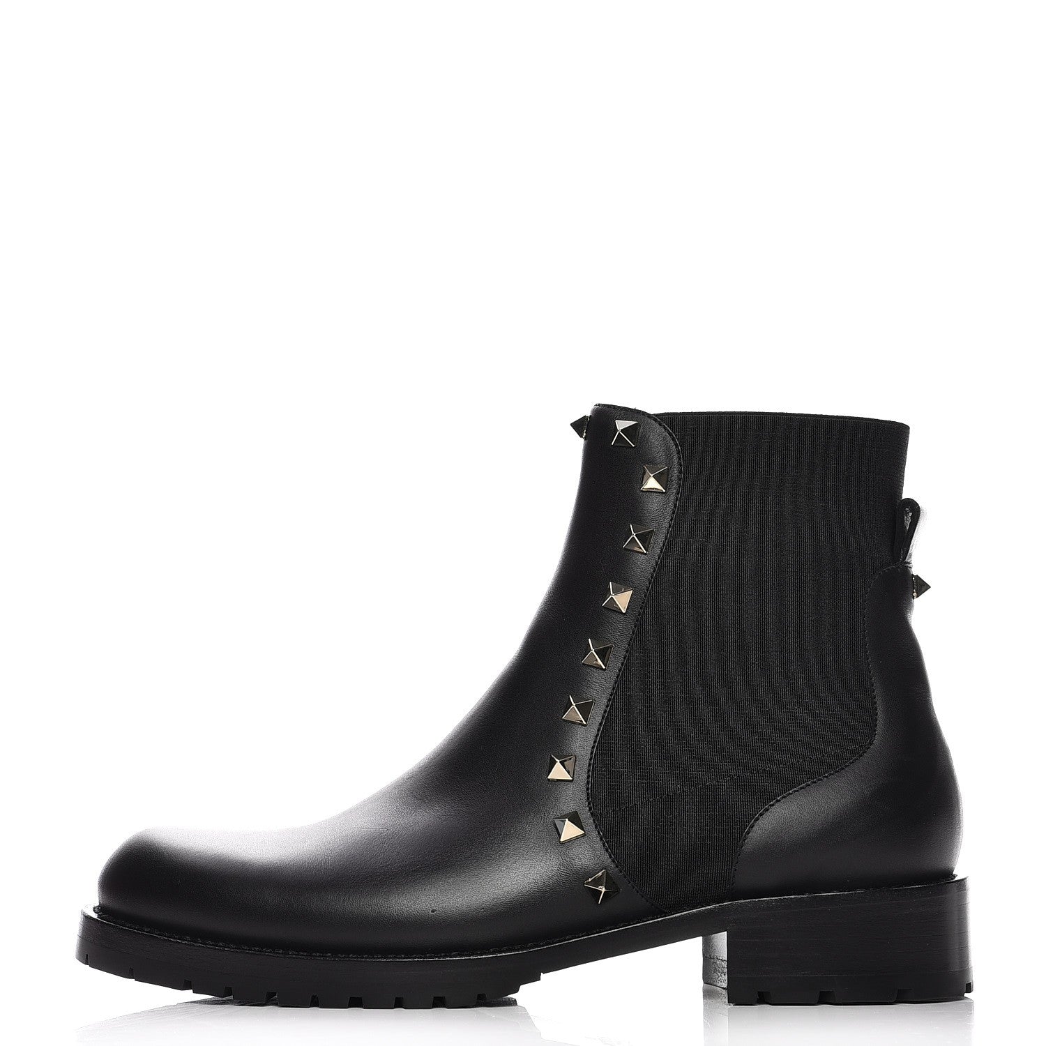 Valentino Garavani Calfskin Rockstud Beatle Chelsea 20mm Ankle Boots 37 Black 1 of 9