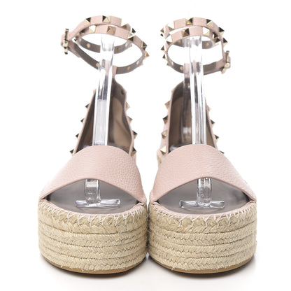 Valentino Garavani Grained Calfskin Rockstud Ankle Wrap Espadrille Flatform Sandals 38 Rose Quartz 2 of 10
