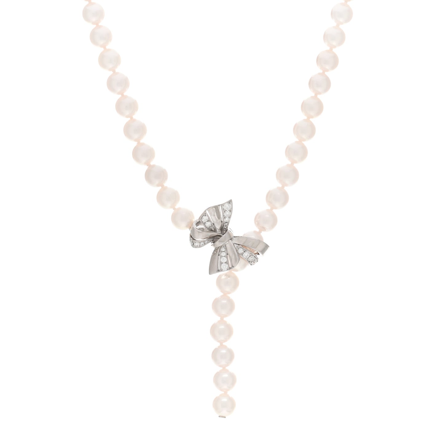 18K White Gold Diamond Akoya Pearl 7-7.5mm Jeux de Rubans Necklace