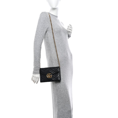 Gucci Calfskin Matelasse GG Marmont Chain Wallet Black 2 of 14