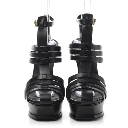 Saint Laurent Calfskin Tribute 105 Platform Woodstock Sandals 37 Black 2 of 8