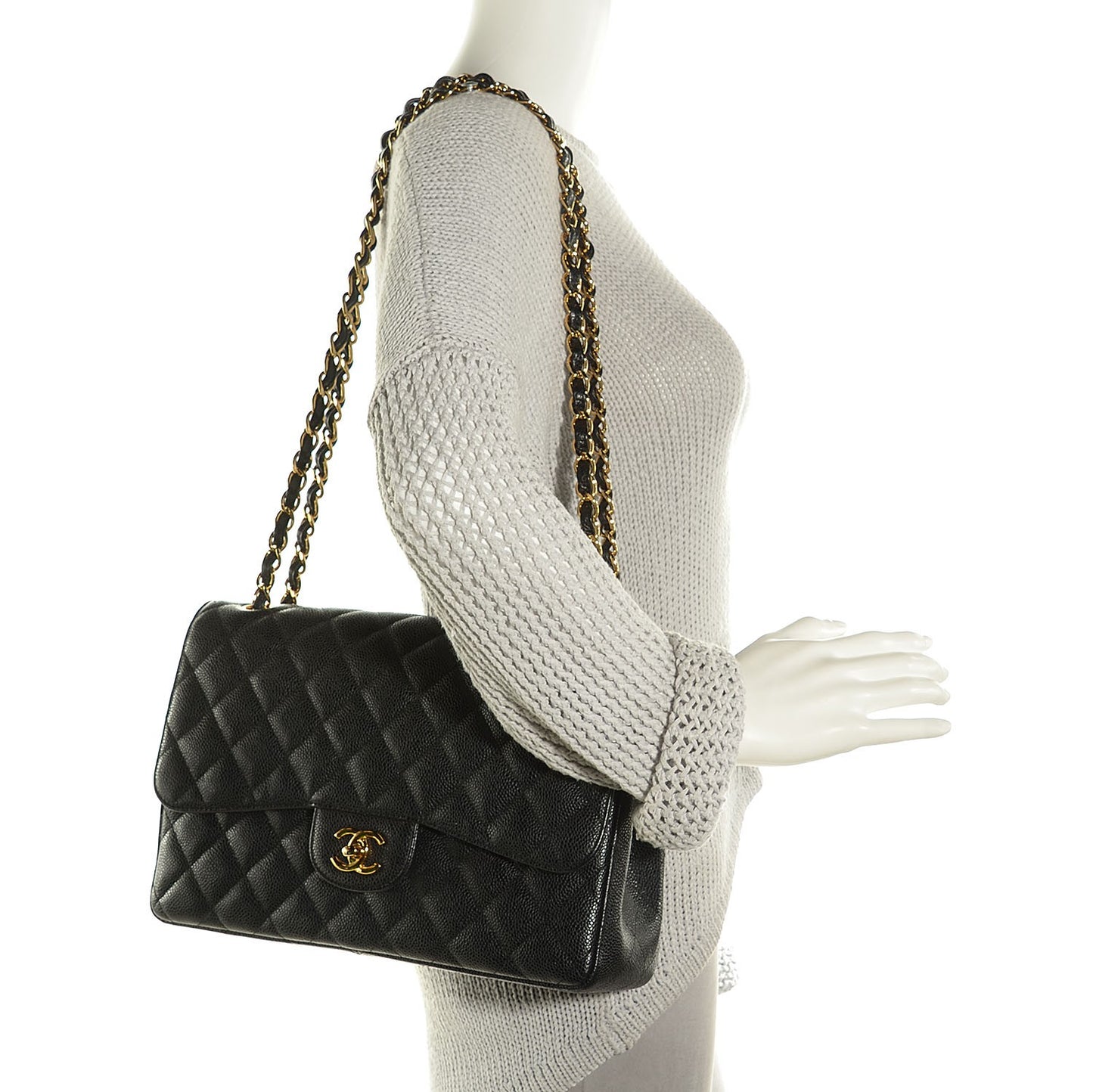 Caviar Quilted Jumbo Double Flap Black